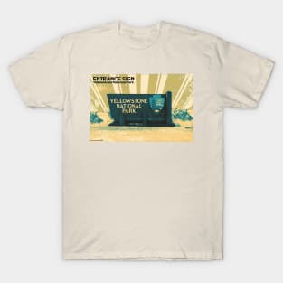 Yellowstone National Park Entrance Sign in yellow-green T-Shirt